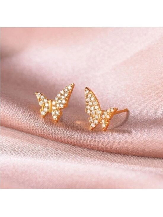 Amazon.com: LOYATA Butterfly Earrings Gold Stud Diamond  GOLD 14k Gold Plated Cubic Zirconia Butterfly Stud Earrings
